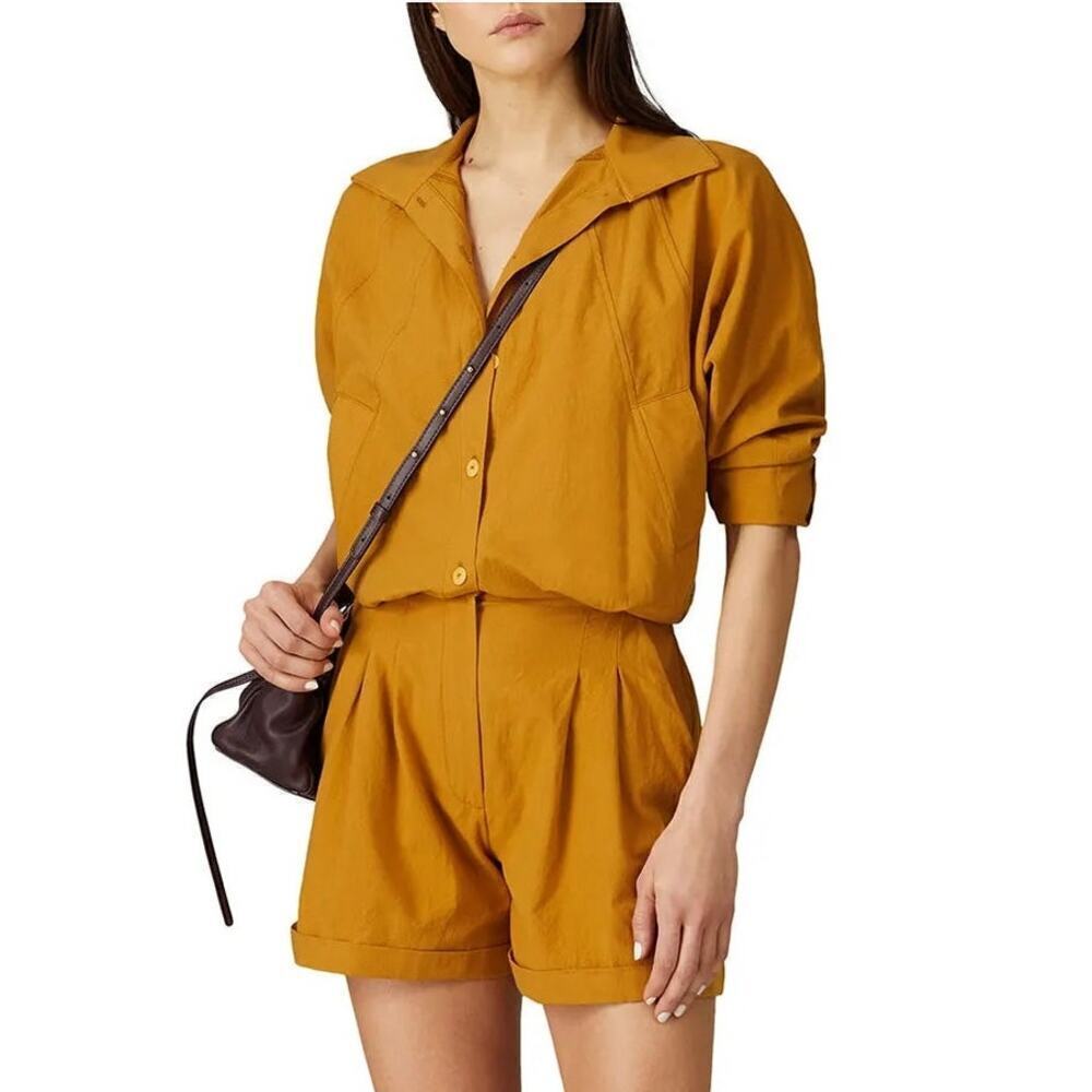 Paradised Valentina Romper Cotton Long Sleeve Button Front Blouson Yellow XL